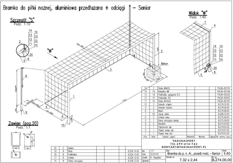 BRAMKA ALUMINIOWA SENIOR 7,32 x 2,44 m MOCOWANA W TULEJACH - obrazek 3